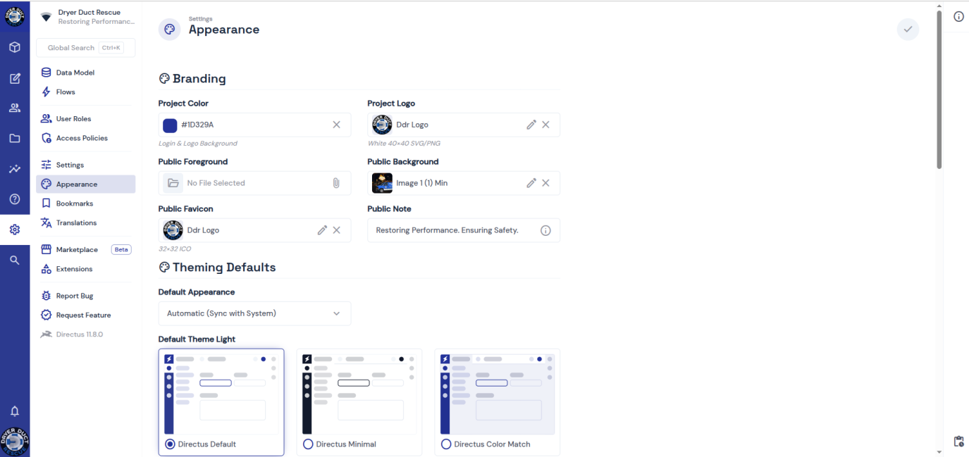 Screenshot 1 - Appearance & Project Settings